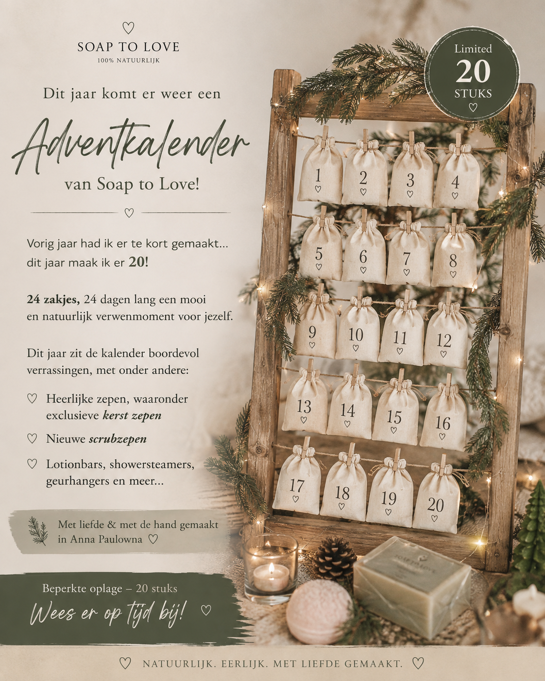 Adventkalender 2026 – 24 natuurlijke verwenmomenten (beperkte oplage)